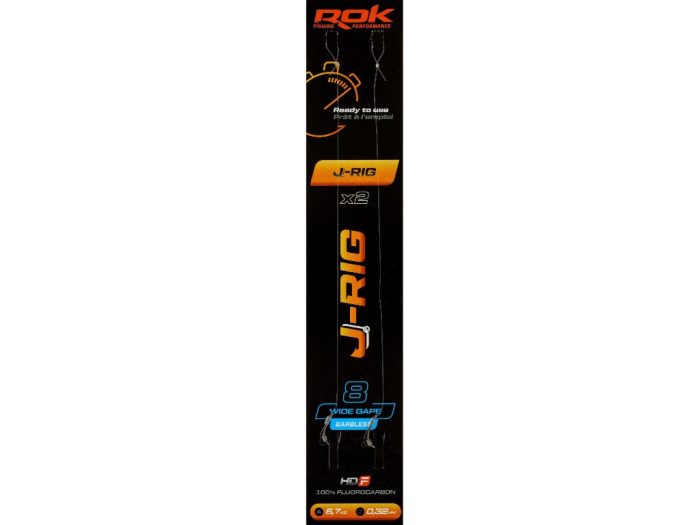 ROK J-RIG Wide Gape Barbless - 2db/csomag - előkötött szakáll nélküli horog - 8 - 0,32mm