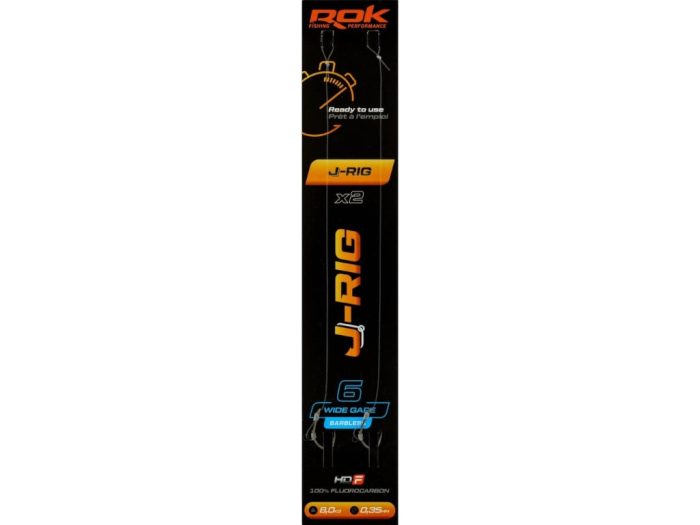ROK J-RIG Wide Gape Barbless - 2db/csomag - előkötött szakáll nélküli horog - 6 - 0,35mm