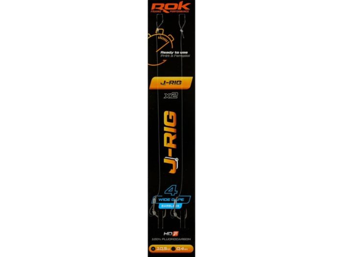 ROK J-RIG Wide Gape Barbless - 2db/csomag - előkötött szakáll nélküli horog - 4 - 0,40mm