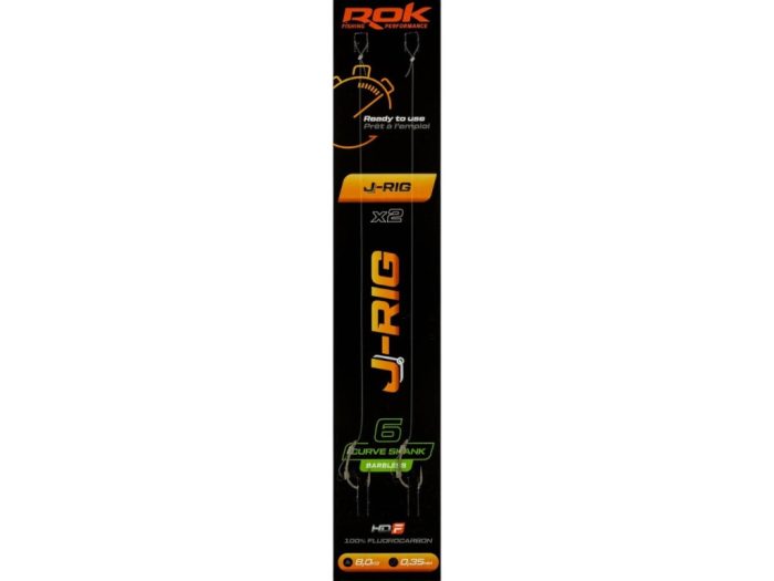 ROK J-RIG Curve Shank Barbless - 2db/csomag - előkötött szakáll nélküli horog - 6 - 0,35mm