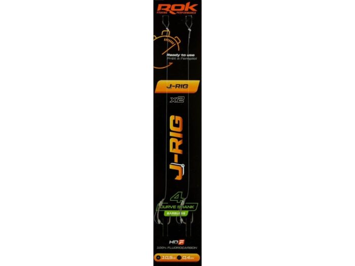 ROK J-RIG Curve Shank Barbless - 2db/csomag - előkötött szakáll nélküli horog - 4 - 0,40mm