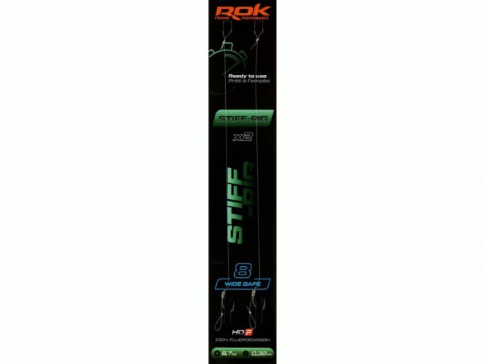 ROK STIFF RIG Wide Gape - 2db/csomag - előkötött horog - 8 - 0,32mm