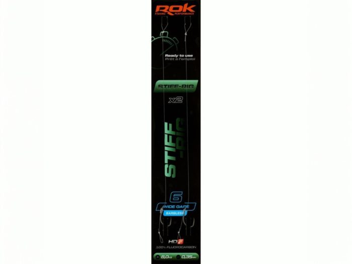 ROK STIFF RIG Wide Gape Barbless - 2db/csomag - előkötött szakáll nélküli horog - 6 - 0,35mm