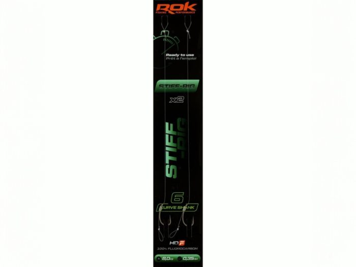 ROK STIFF RIG Curve Shank - 2db/csomag - előkötött horog - 6 - 0,35mm