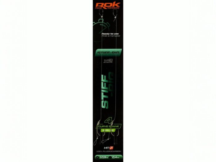 ROK STIFF RIG Curve Shank Barbless - 2db/csomag - előkötött szakáll nélküli horog - 4 - 0,40mm