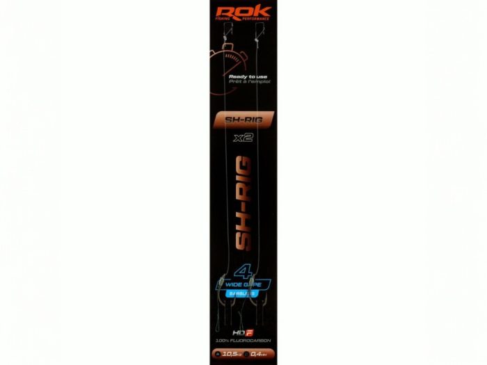 ROK SH-RIG Wide Gape Barbless - 2db/csomag - előkötött szakáll nélküli horog - 4 - 0,40mm