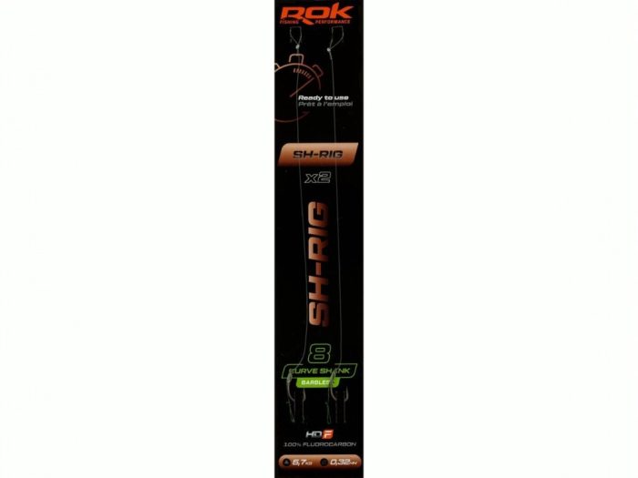 ROK SH-RIG Curve Shank Barbless - 2db/csomag - előkötött szakáll nélküli horog - 8 - 0,32mm