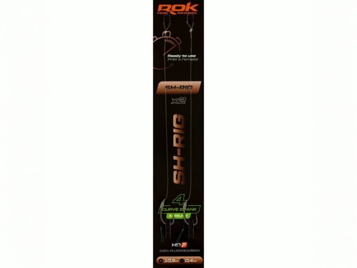 ROK SH-RIG Curve Shank Barbless - 2db/csomag - előkötött szakáll nélküli horog - 4 - 0,40mm